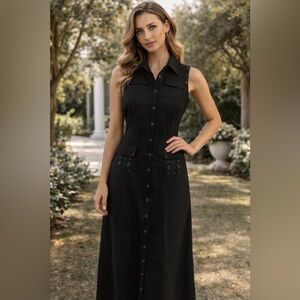 Elegant Black Sleeveless Irish linen maxi Dress size 10